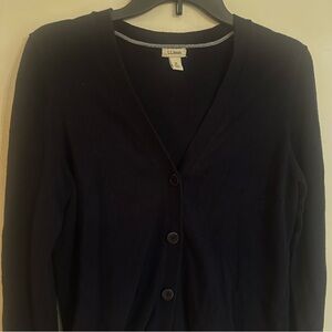 LL Bean Womens M Navy Blue Button Up Cardigan Sweater Cashmere Blend Academia